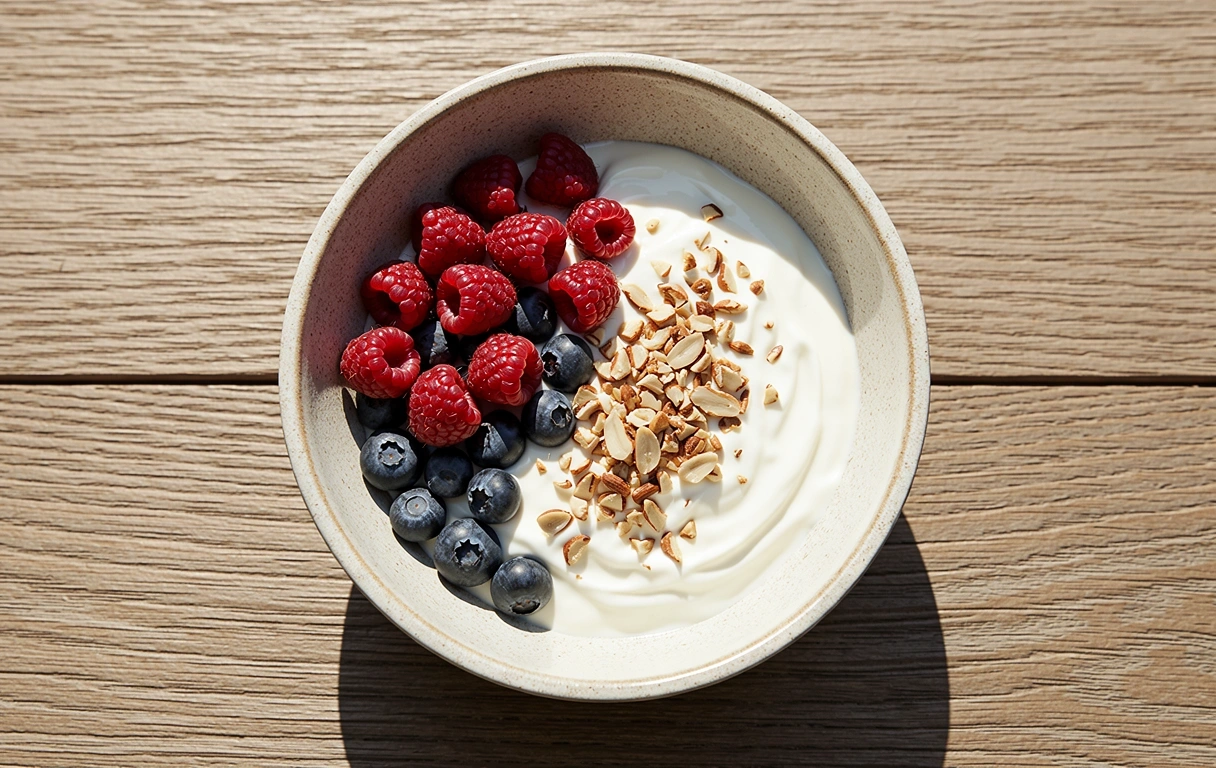 Desayuno nutritivo en mesa de madera